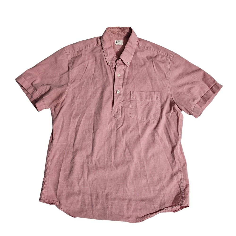 J.Crew Sunwashed Oxford Shirt Mens Medium Pink Red Short Sleeve Popover Cotton
